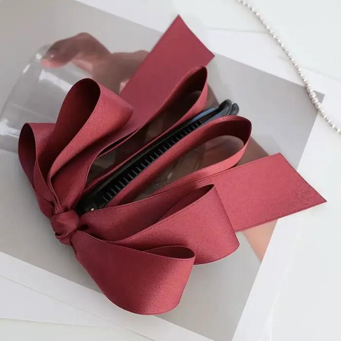 Accessoires capillaires mignons pour femmes : Pince banane verticale en tissu avec nœud, style coréen, pour filles