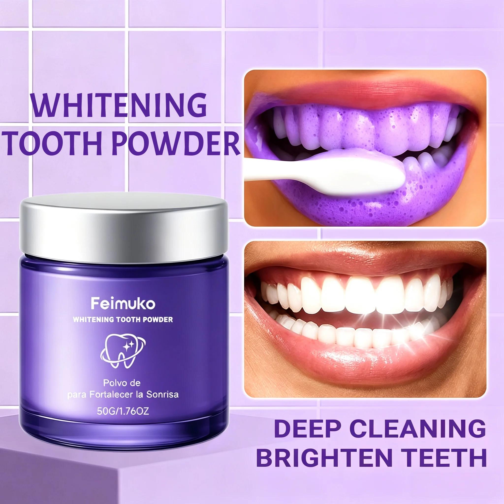 Poudre blanchissante pour les dents, formule éclaircissante violette. Brossez pendant 2-3 minutes par jour. Blanchiment des dents. Souffle frais.