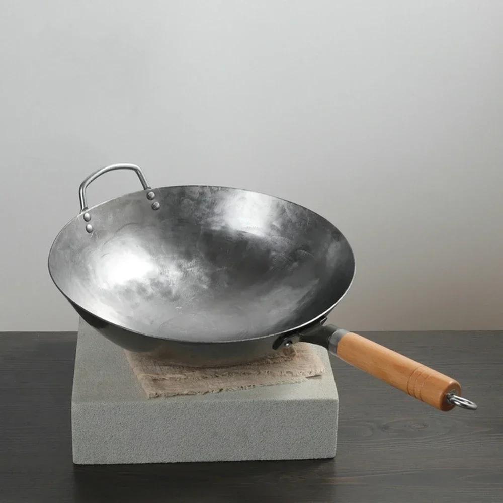 Wok en fer chinois antiadhésif fait à la main, poêle sans revêtement, ustensiles de cuisine pour cuisinière à gaz