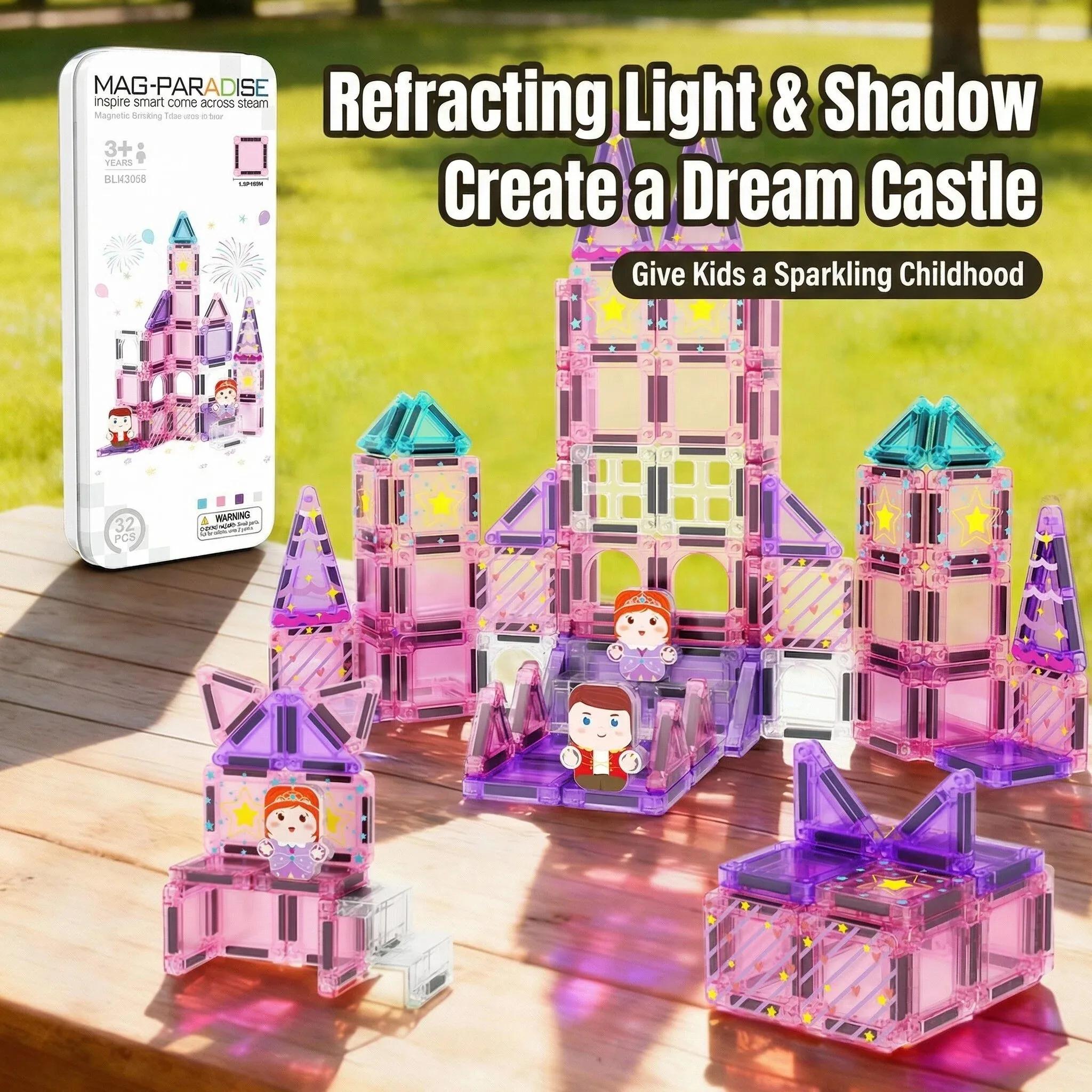 Mini blocs de construction magnétiques, jouets de construction, scènes de château et d'animaux, jouets pour enfants, cadeaux, boîte en fer portable, jouet DIY, jouets pour enfants